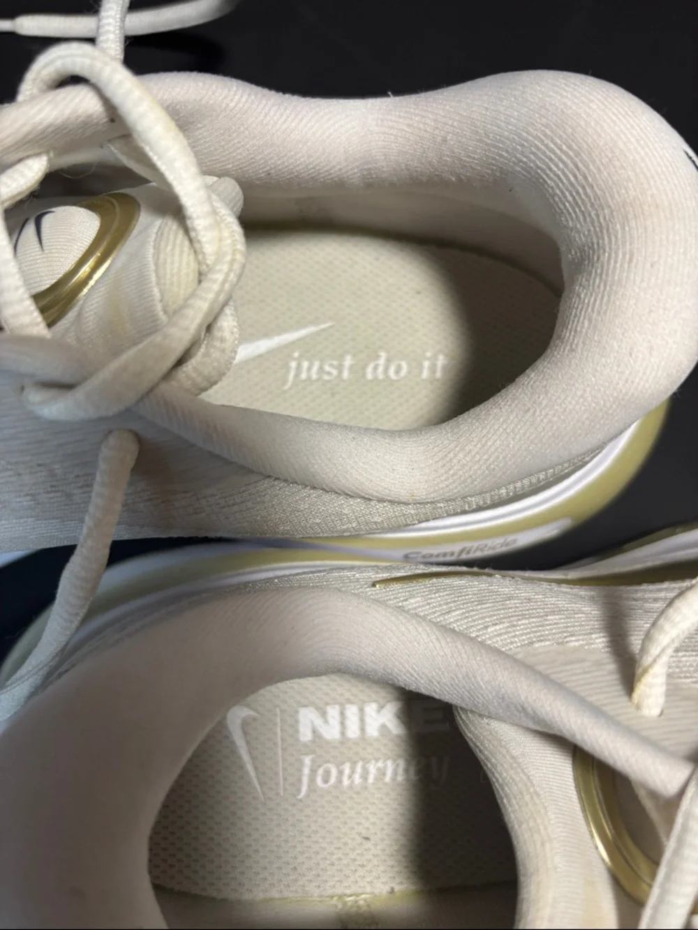Nike ivory Knit Sneakers with Gold Swoosh - Picture 3 of 8